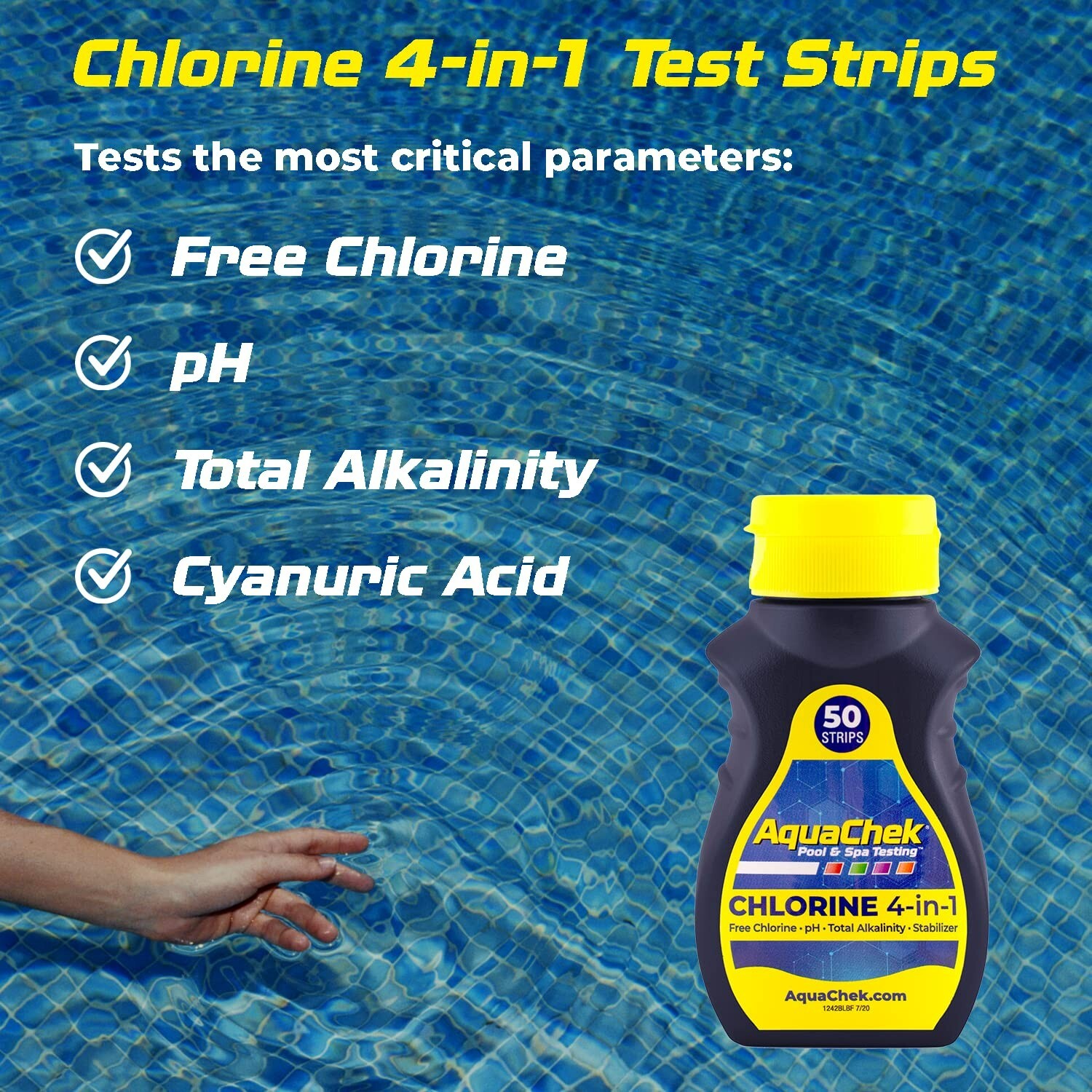 AquaChek 511244A 4-IN-1 Chlorine Swimming Pool and Spa Test Strips- 50 Pack
