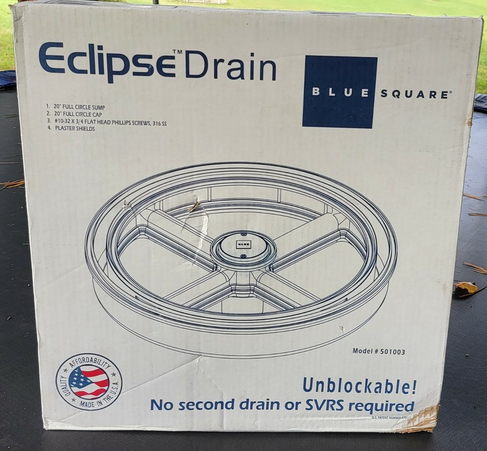 Blue Square 501003WT Eclipse Drain - White 22"W x 7"H Single Source UNBLOCKABLE