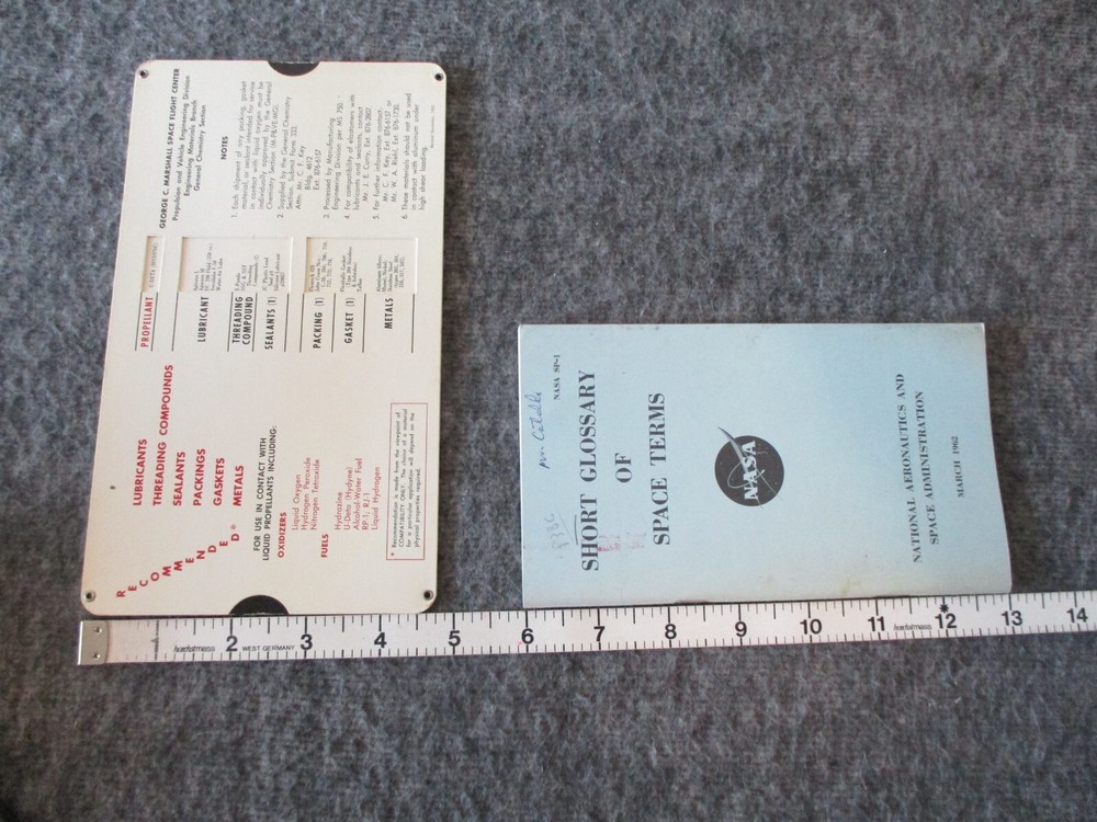 NASA MSFC ROCKET PROPELLANT SLIDE CALCULATOR+SIGNED MEMO+GLOSSARY - ASST DIR M&P