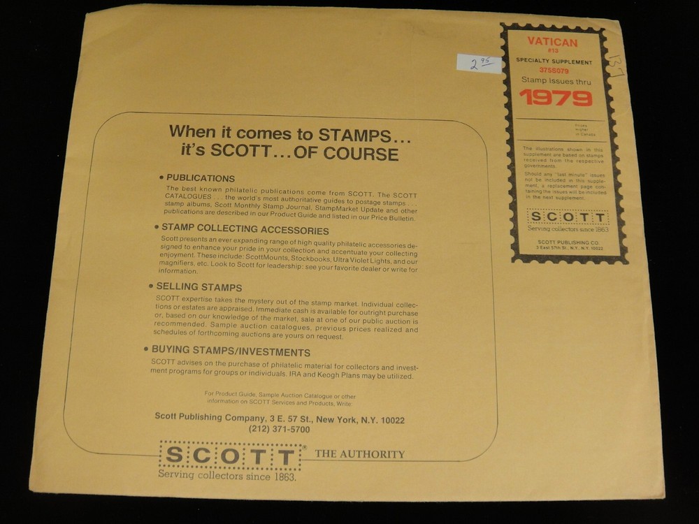 Scott 1979 Vatican City Specialty Stamp Album Supplement #13 Item 375S079 NOS