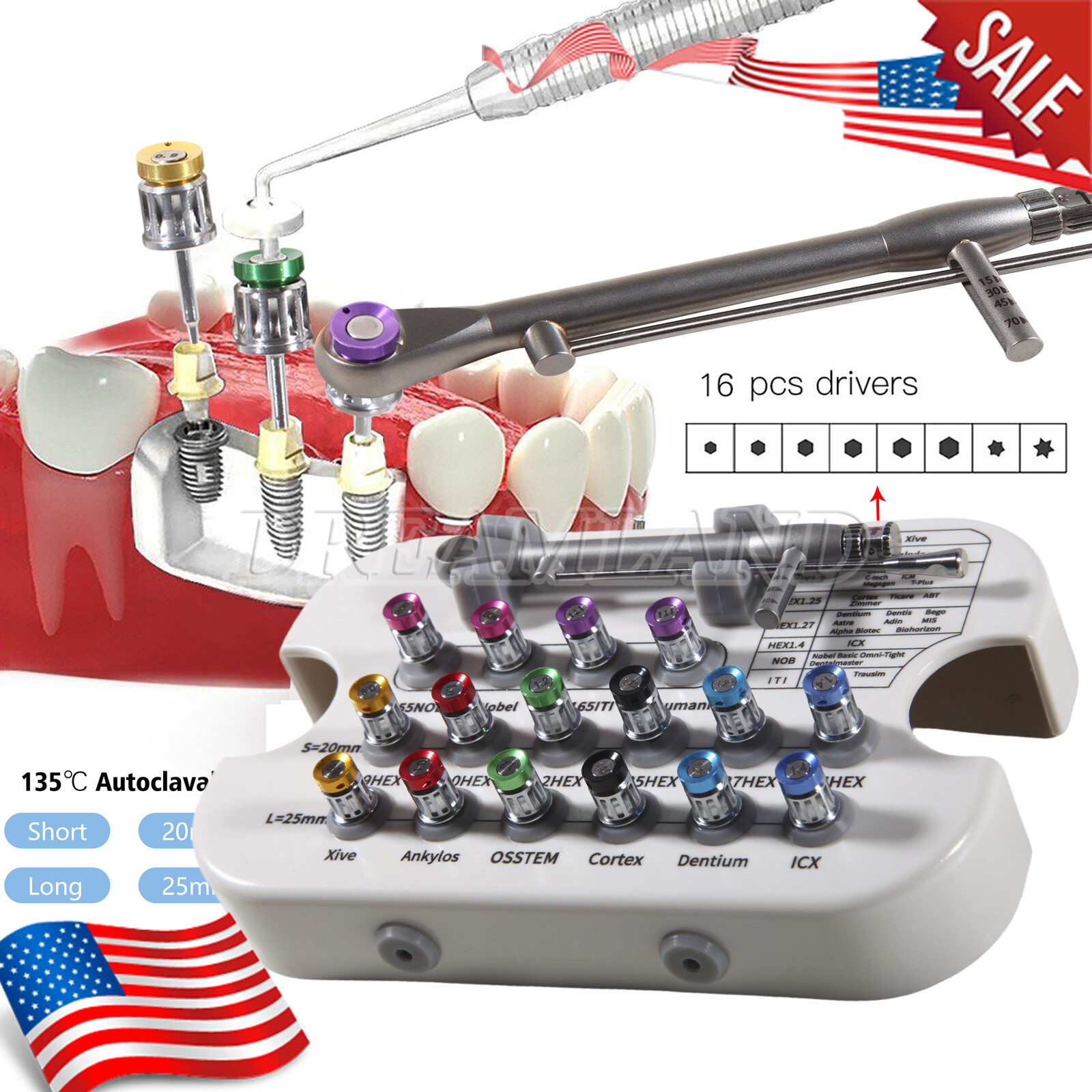 Dental Universal Implant Prosthetic Kit Torque Wrench Screw Drivers Remover USA