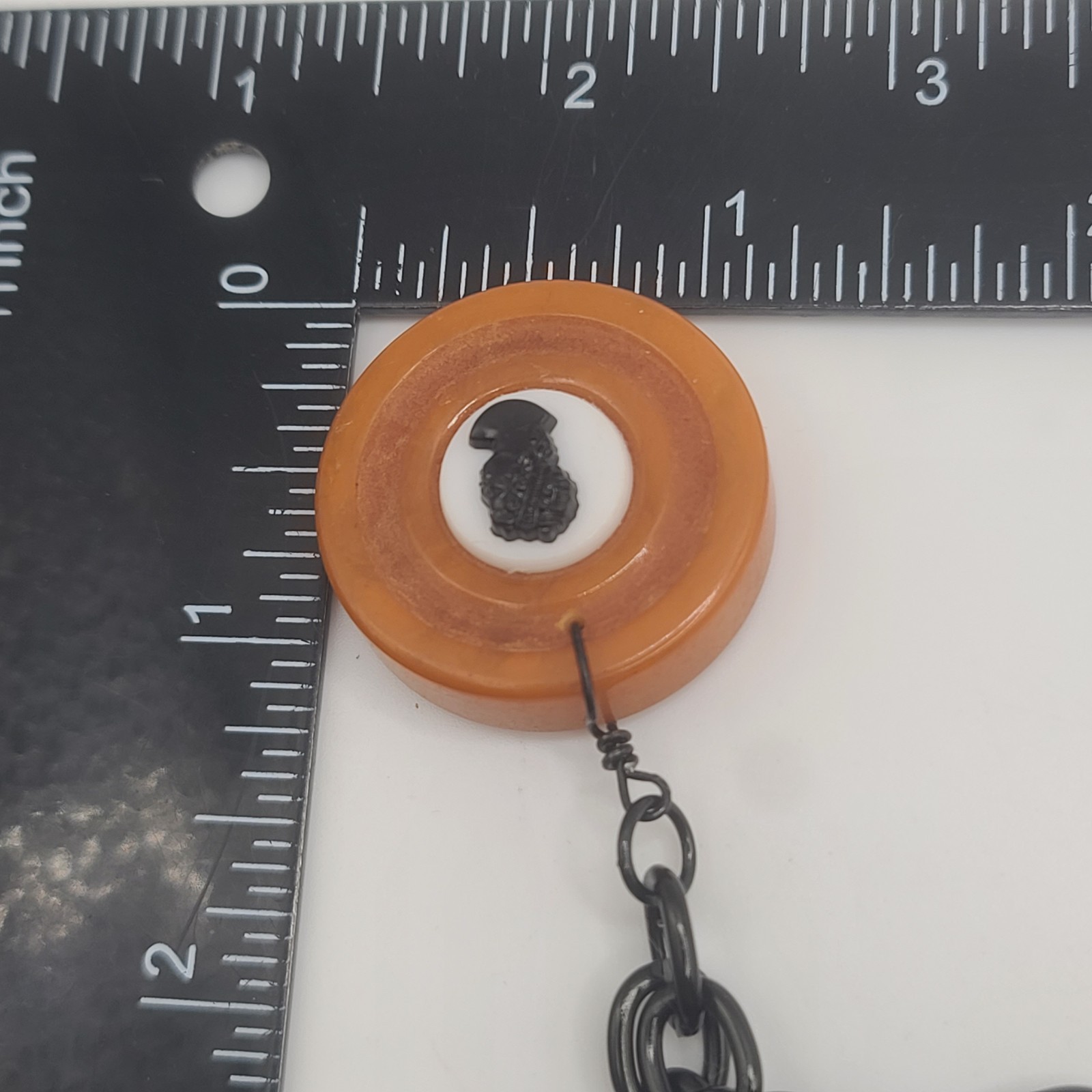 Vintage Bakelite Necklace Cameo Disc Butterscotch Black READ 24"