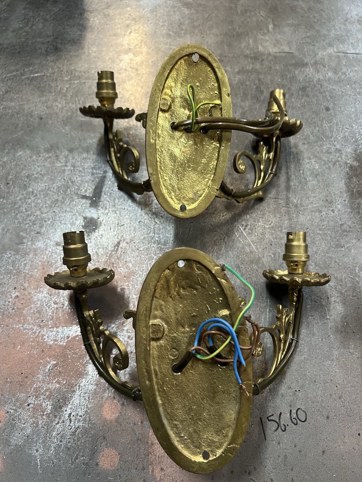 Set of 4 Antique Victorian Brass Double Arm Wall Sconces NOS Vintage Bundle/Set