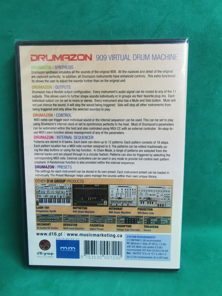 Drumazon TR909 Emulation Software by D16 Group 909 Virtual Drum Machine SEALED!