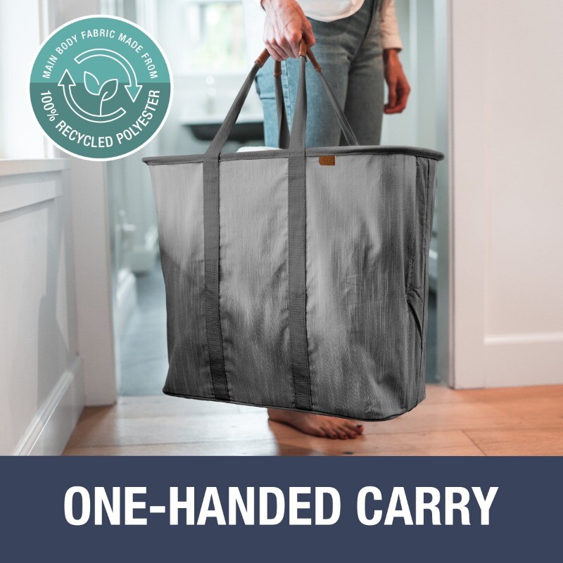 CleverMade Collapsible Fabric Laundry Hamper LUXE, Gray