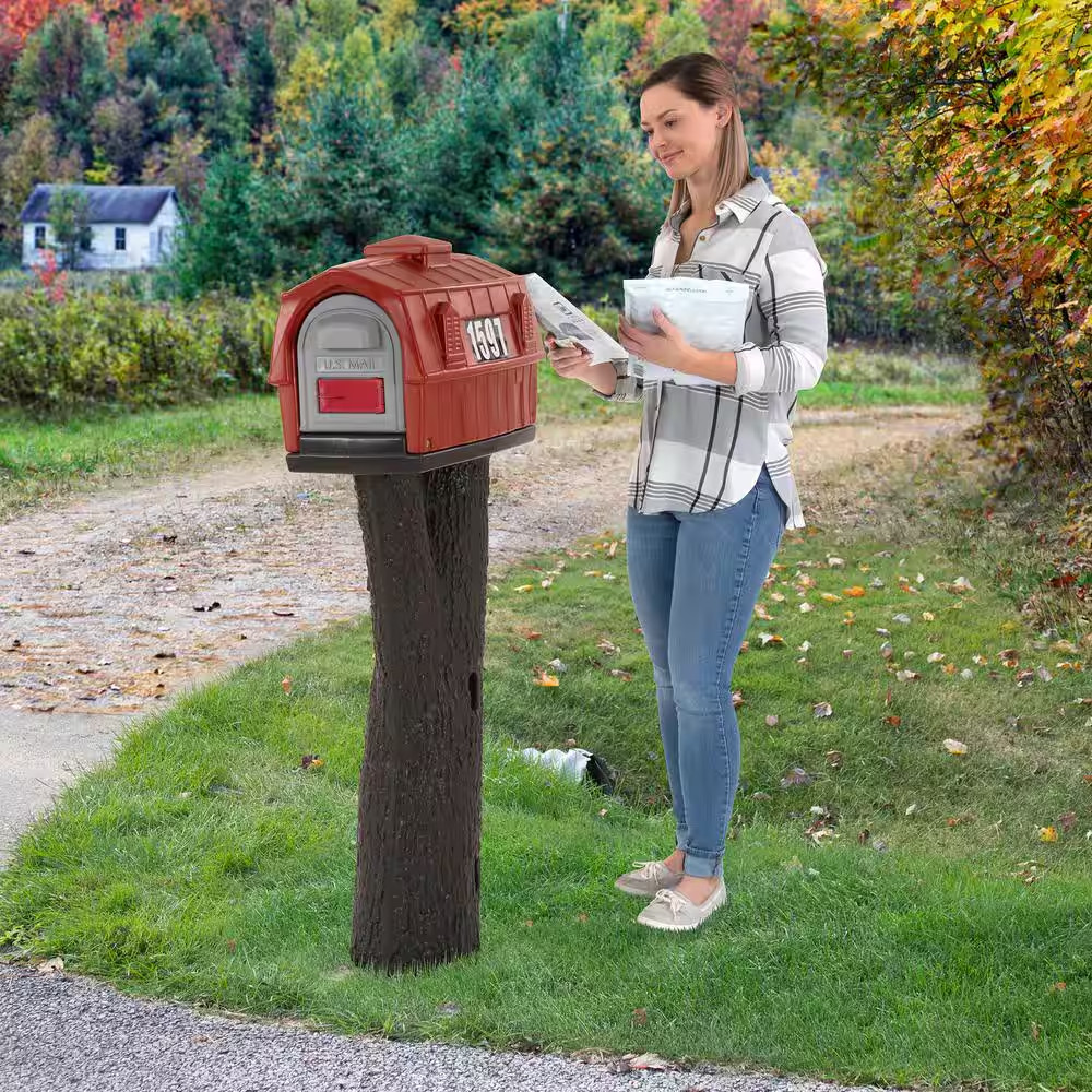 Rustic Barn Burnt Red/Espresso Post Mount Mailbox