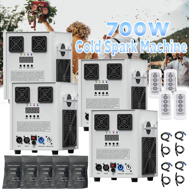 4X 700W Cold Spark Machine Firework Machinew/ Case DMX Wireless Remote &Case