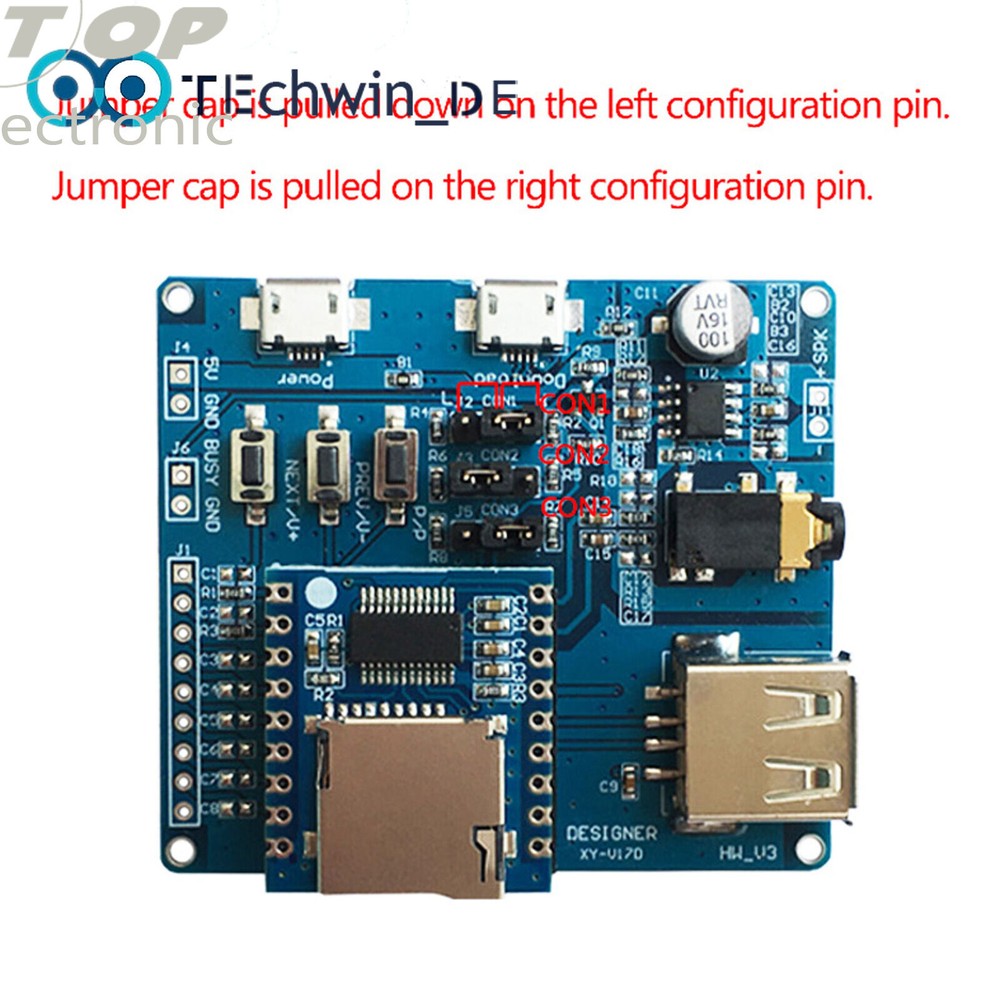 Mini MP3 Serial Voice Control Module MCU IO Control SD/TF Card Sound Module