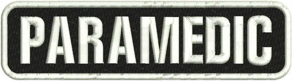 Paramedic embroidery patch 2x8 hook on back white on black
