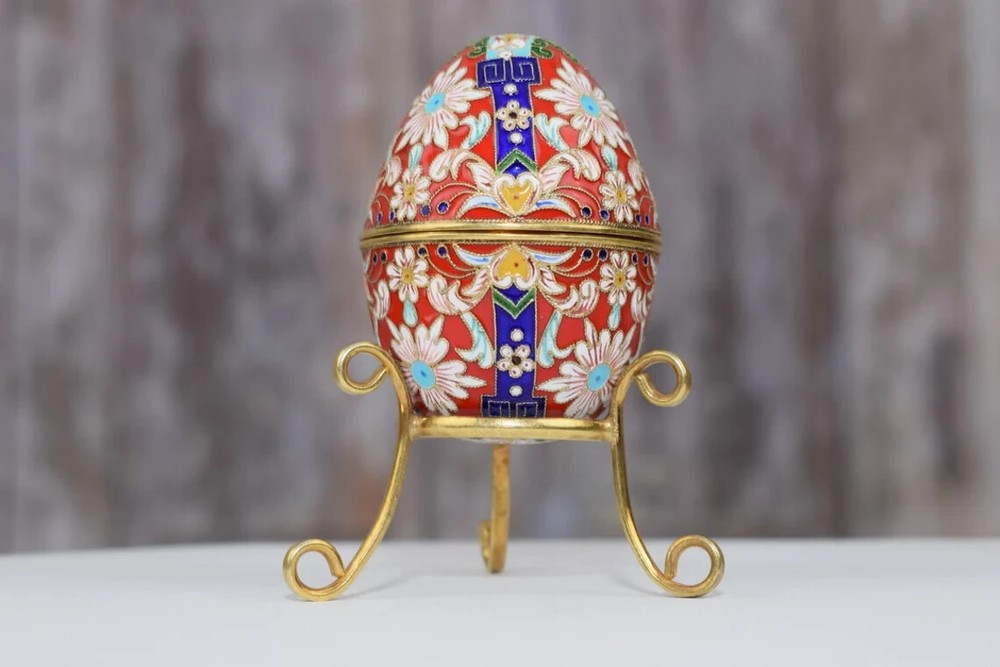 Wonderful Red Silver Sterling Egg - Handmade Enamel Egg - Luxurious