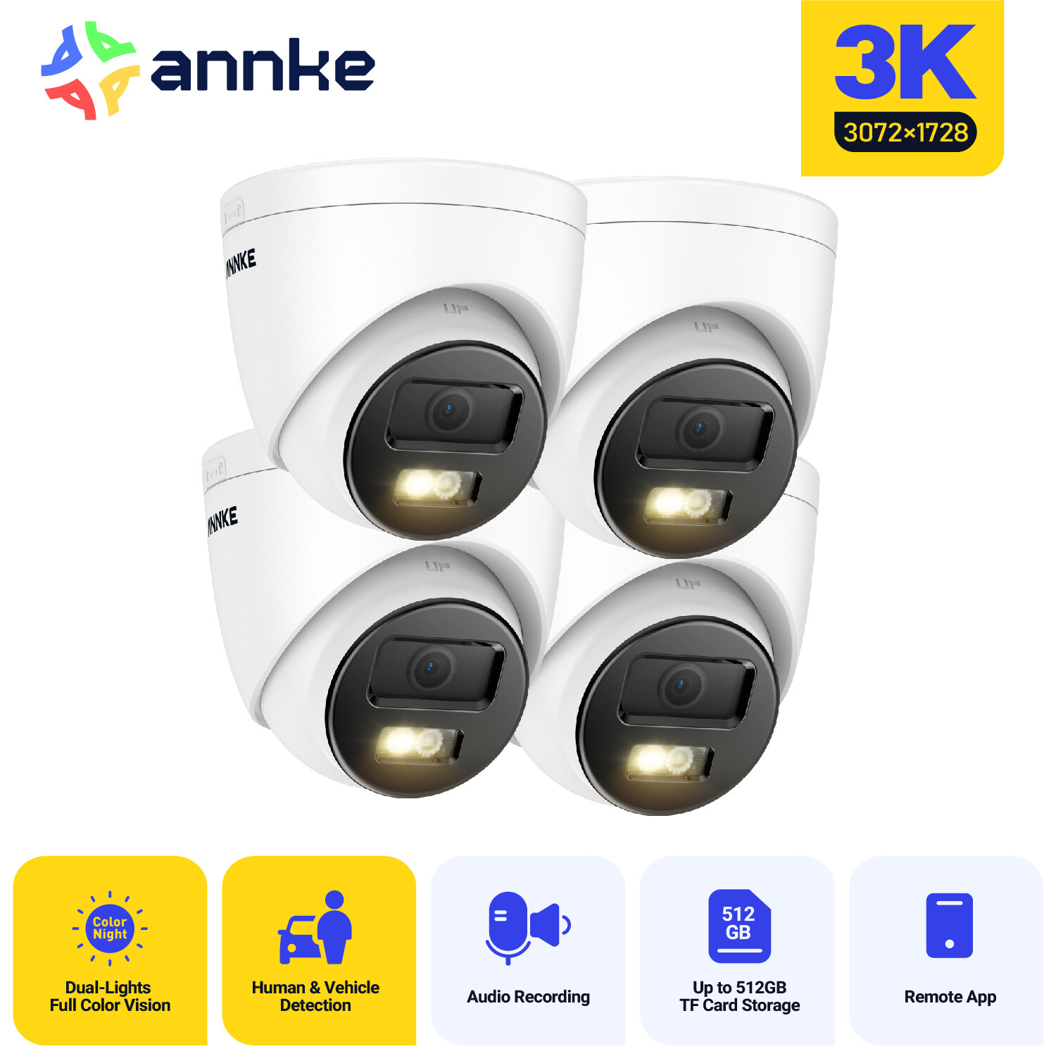 ANNKE 5MP Audio POE IP Security Camera Color Night Vision IP67 AC500 AI Detect
