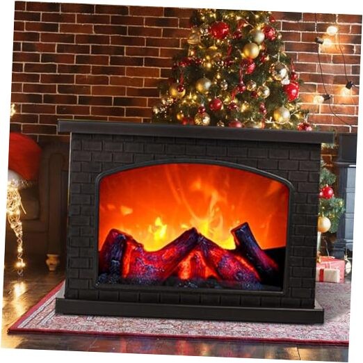 Electric Fireplace Lantern with Realistic LED Flame Effect, USB Rechargeable