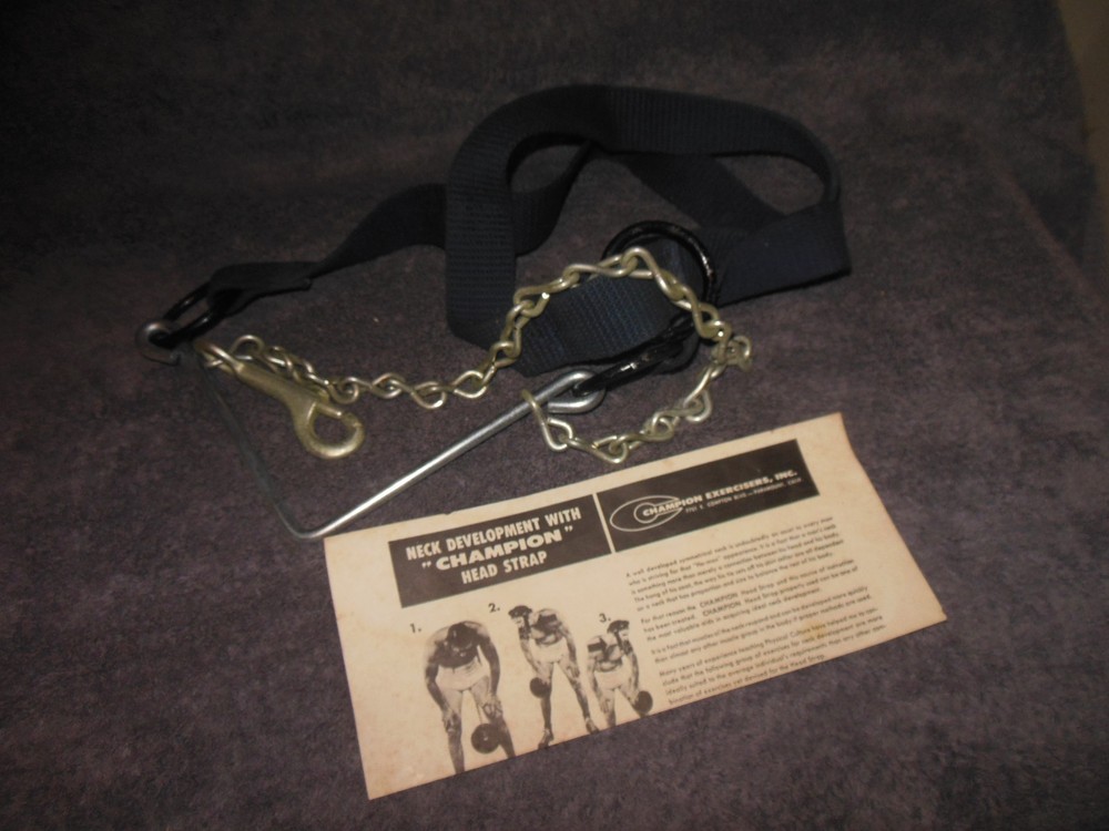 Vintage Champion Neck Exerciser Head Strap with Chain with instructions Crazy!