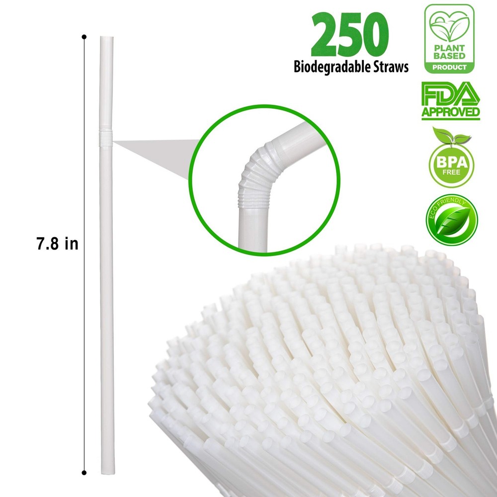 Plant Based Drinking Straws by StrawPanda- (250 Pack) an Eco Friendly Alterna...