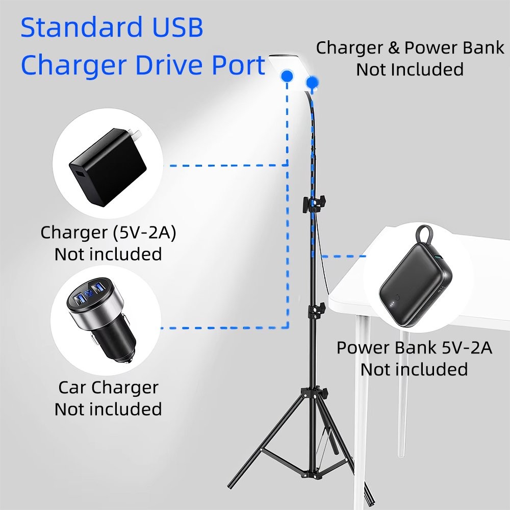 Portable Camping Light LED Work Lamp & Stand 360° Rotating Waterproof USB Light