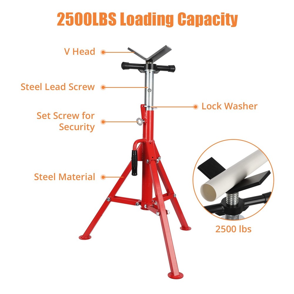 1pcs Adjustable Folding Pipe Jack Stand Steel Pipe Stand with V Head 2500 lbs