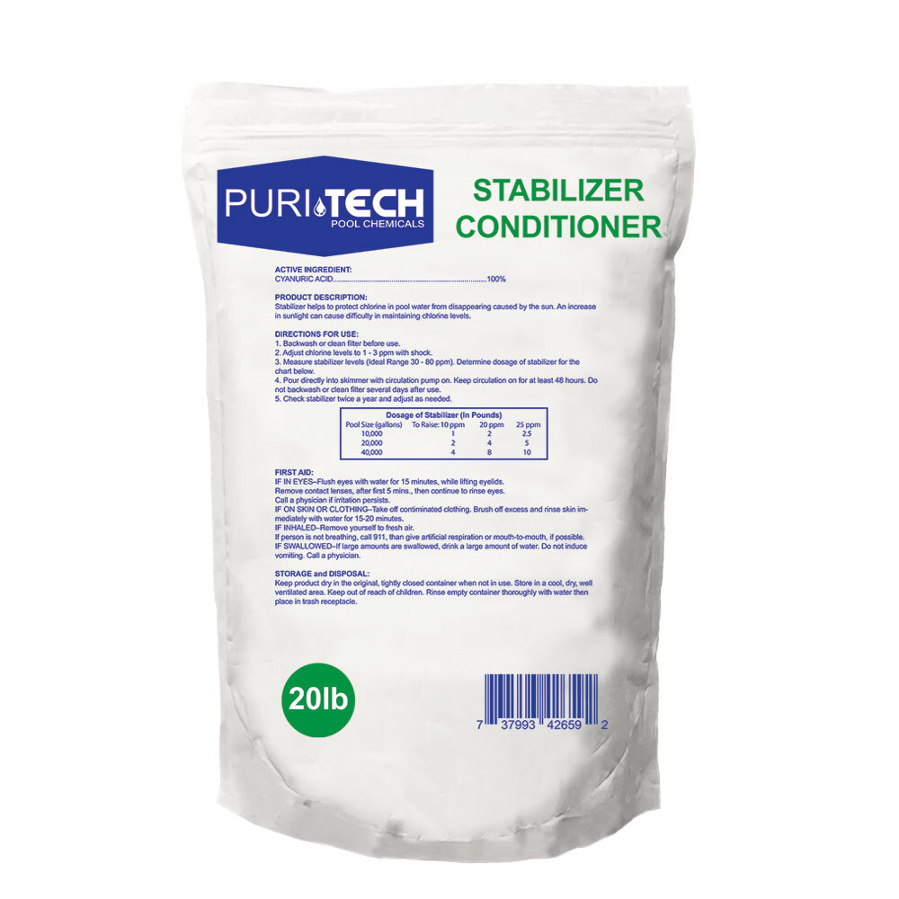 Puri Tech Pool 20lbs Stabilizer Conditioner Cyanuric Acid UV Protection Pool Spa