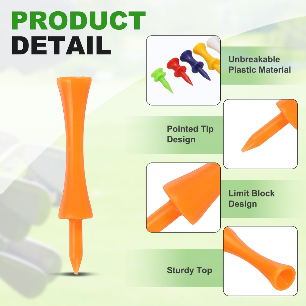 Plastic Step Down Golf Tees, 2.8 Inch Golf Tees Bulk, 70 Pack & Orange