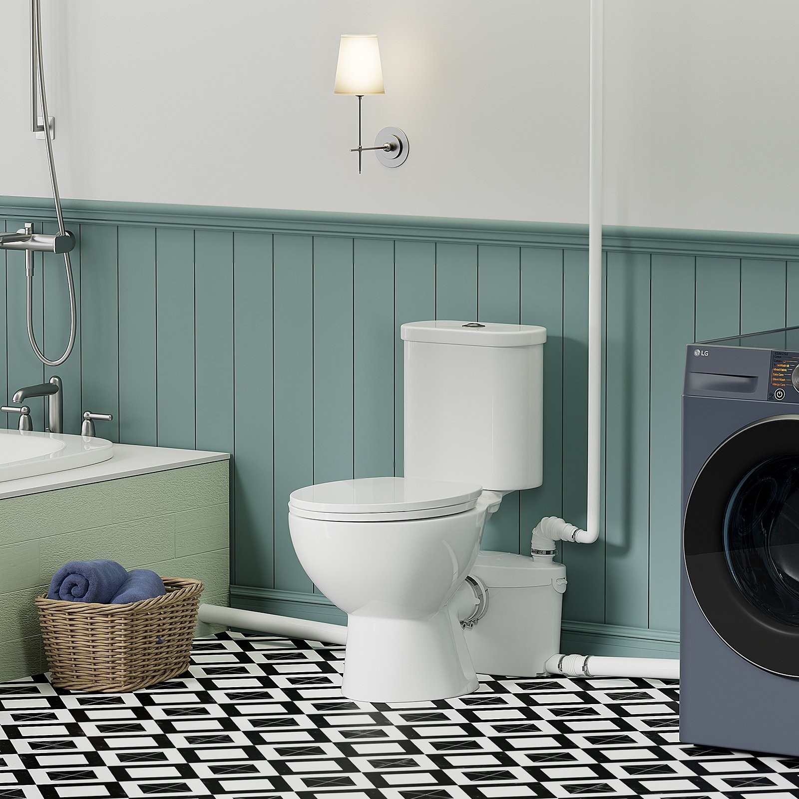 750W Macerating Toilet System Upflush Toilet with Pump 4 Inlets for Basement