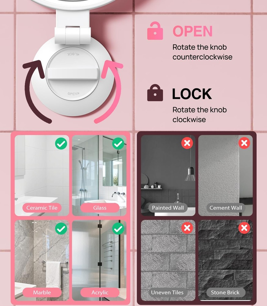 Suction Cup Magnifying Mirror with Light 10X, Wall Mounted Makeup Mirror with...