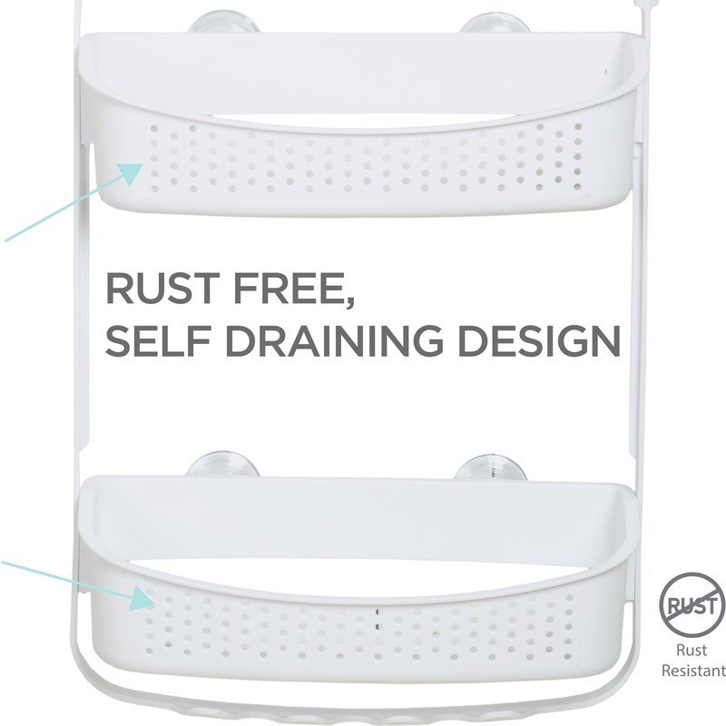 Convertible Shower Caddy Two Tier Organizer Rust Resistant W/ Accessory Hooks US