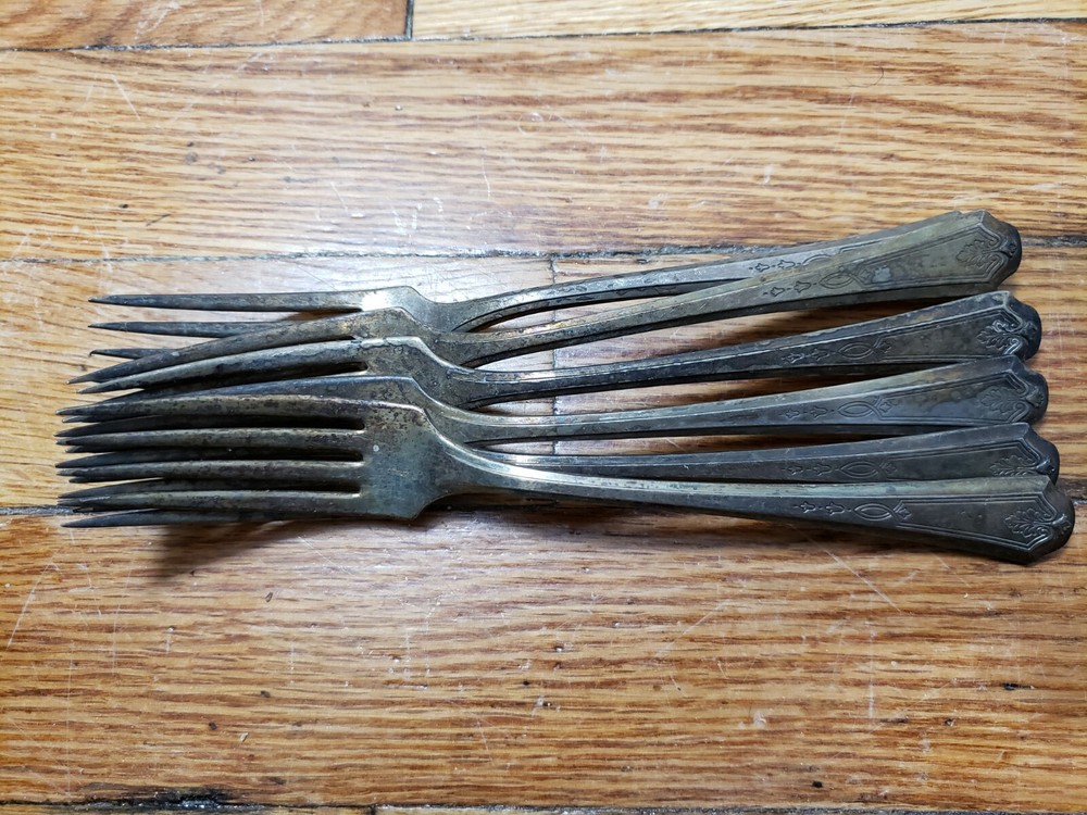 6 ANTIQUE COLLECTABLE * ONEIDA COMMUNITY * DURO SILVER PLATED FORKS 7.5"