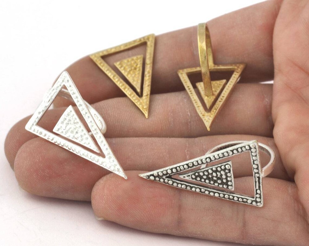 Triangle Ring Adjustable Raw brass, Shiny Silver, Antique silver 5US size 5252