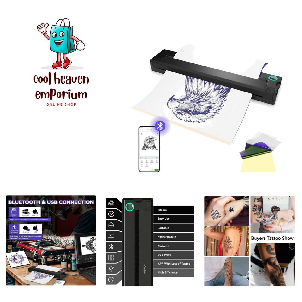 Compact P90 Tattoo Printer - Bluetooth, Thermal Printing for Pros & Beginners