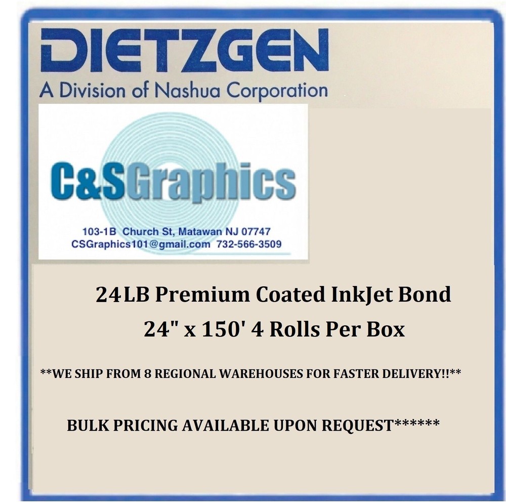 4 ROLLS 24"x150' 24LB COATED BOND PLOTTER PAPER