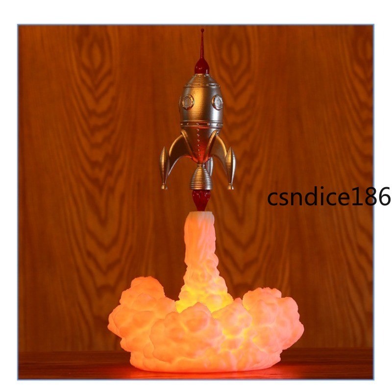 Rocket Shaped Night Light 3D Printed Lamp Breathing Warm Light Effect Cloud Base