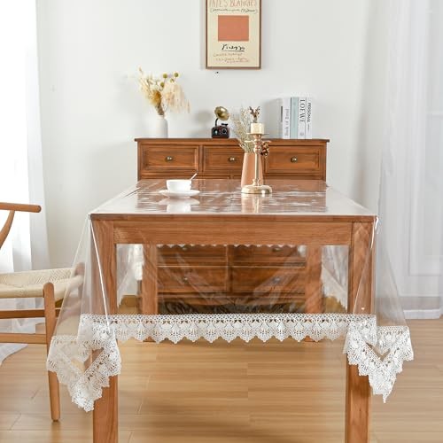 Clear Vinyl Tablecloth Protector, 102" x 54" (Rectangular) Clear-lace