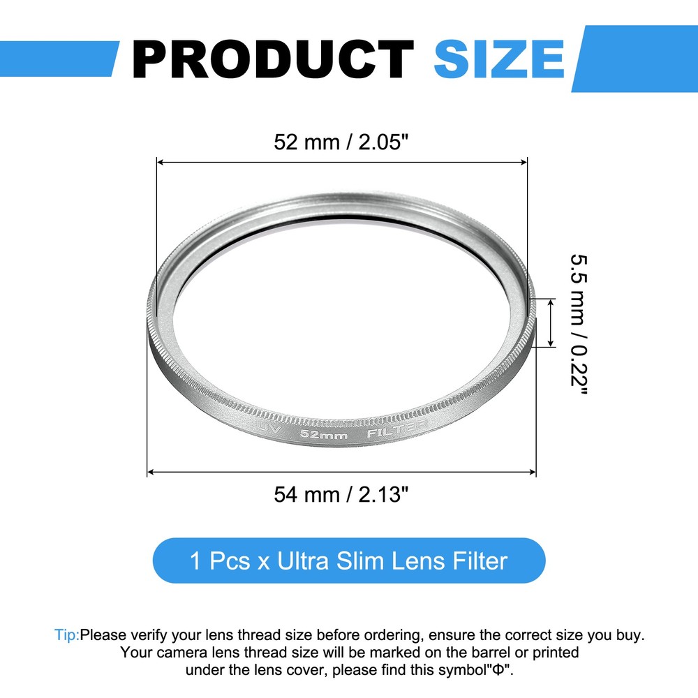 52mm Ultra Slim Lens Filter Multi Coating Camera Len Filter, Silver