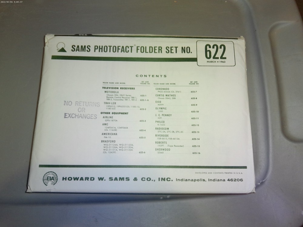 SAMS PHOTOFACT FOLDER SET NO.622