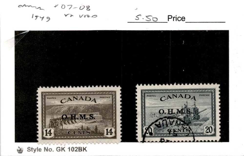 Canada, Postage Stamp, #O7-O8 VF Used, 1949 Official (AB)