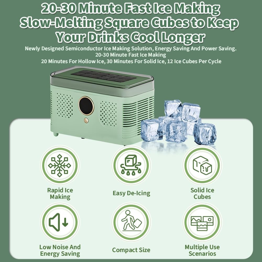 Portable Ice Maker, Fast Ice Making, Quiet, Energy-Efficient