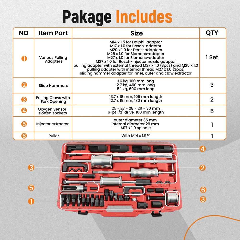 Auto Truck Diesel Injector Extractor Slide Hammer Puller Full Tools Set