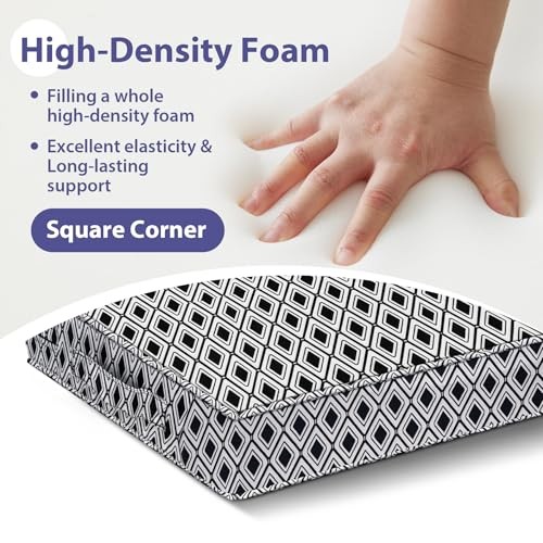 Outdoor Chair Cushions Set of 4,Waterproof 19x19x3-Square Black Geometry