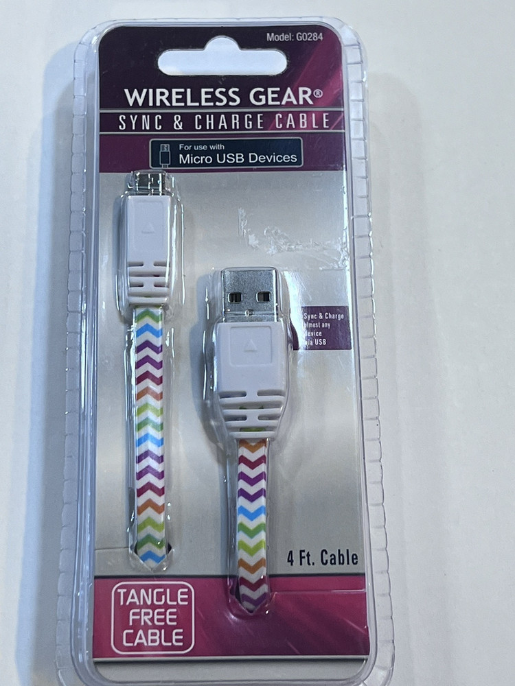 Wireless Gear Sync & Charge Cables 4ft For Use with Micro USB Devices