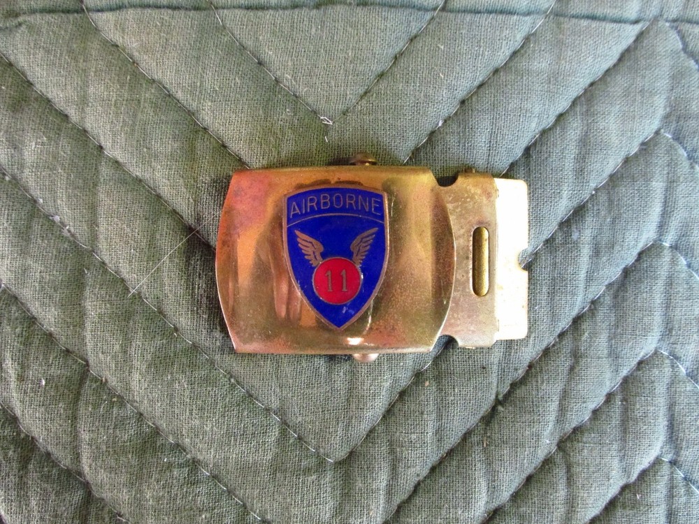 US Army  11th Airborne solid brass belt buckle paratrooper