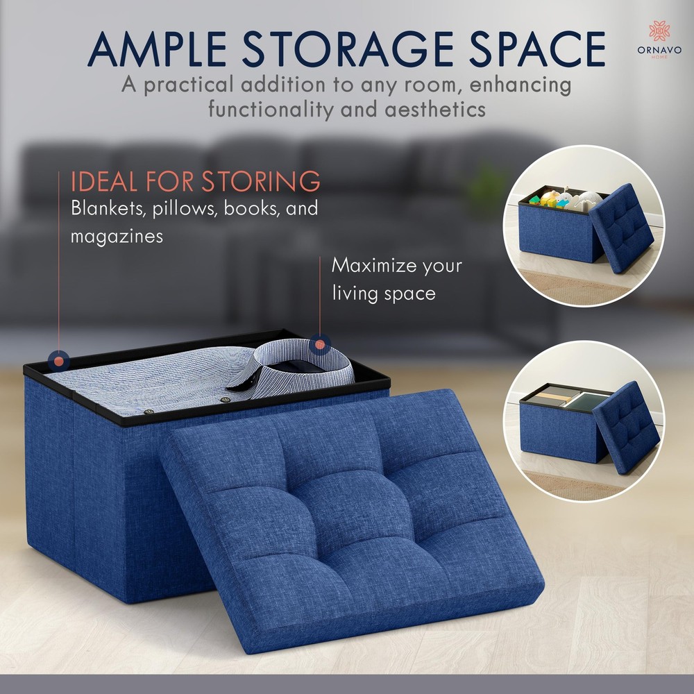 Small Storage Ottoman Foldable Collapsible Rectangle Linen Ottoman Foot Rest ...