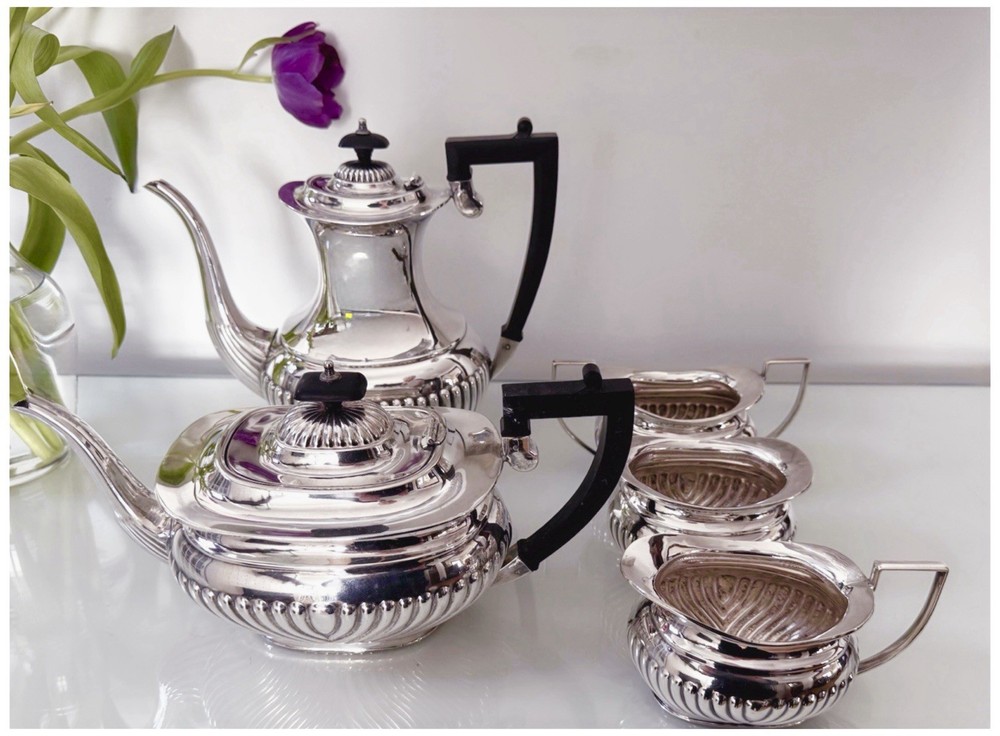 Cheltenham Sheffield England Antique 1920 Silver Plate 5-Pc Coffee & Tea Set