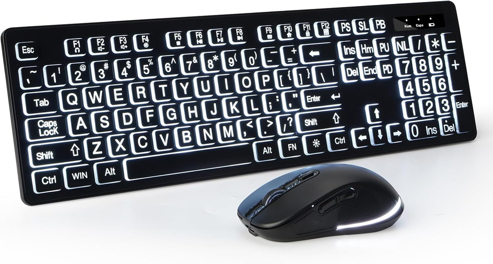 Wireless Keyboard and Mouse - Large Print Wireless Keyboard, 2.4G Full Size Key