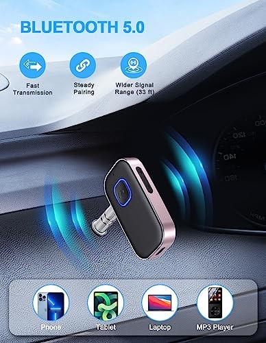 Bluetooth AUX Adapter for Car, Noise Reduction Bluetooth Receiver Black+Pink