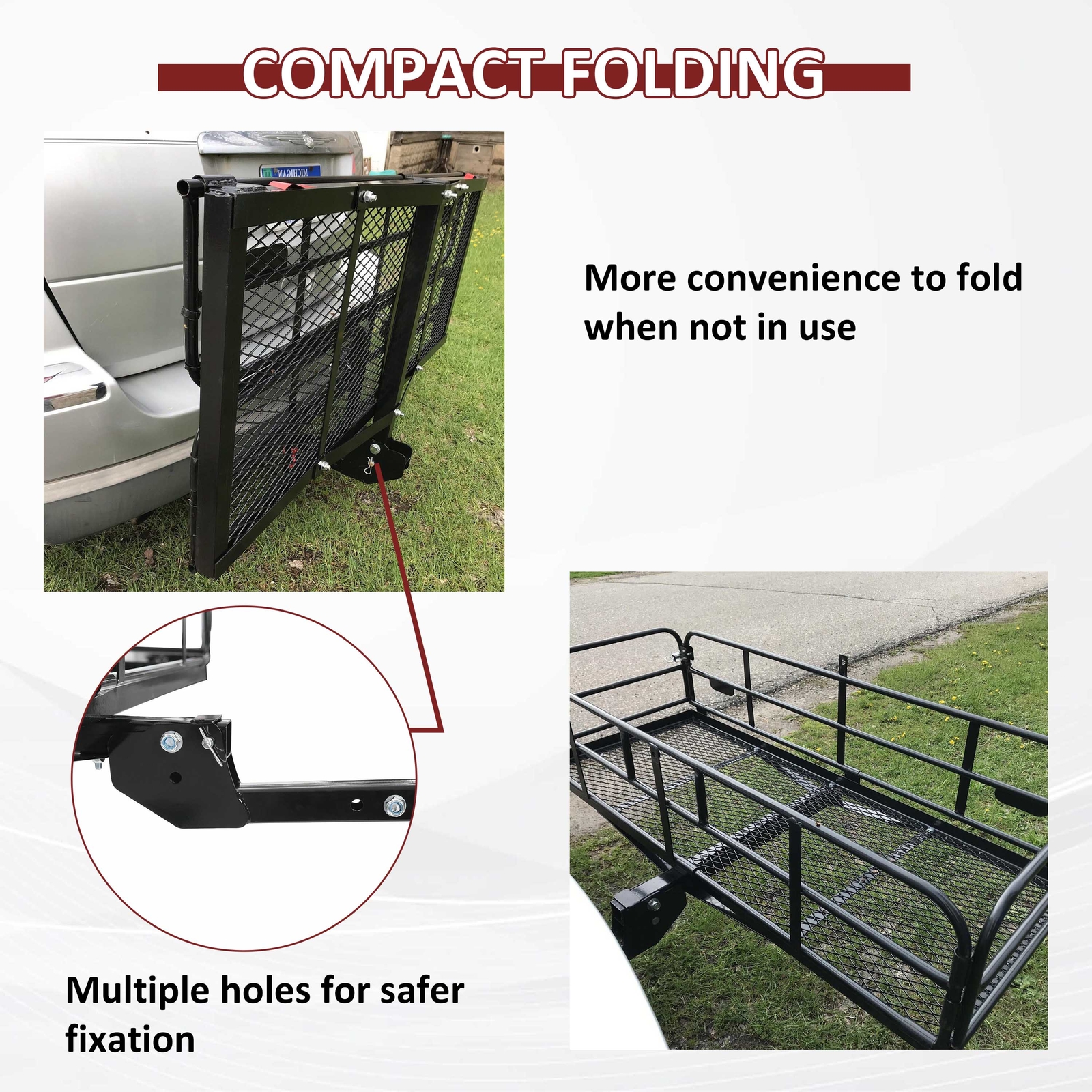 500LBS Folding Trailer Hitch Mount Cargo Basket Luggage Rack Carrier For SUV Car