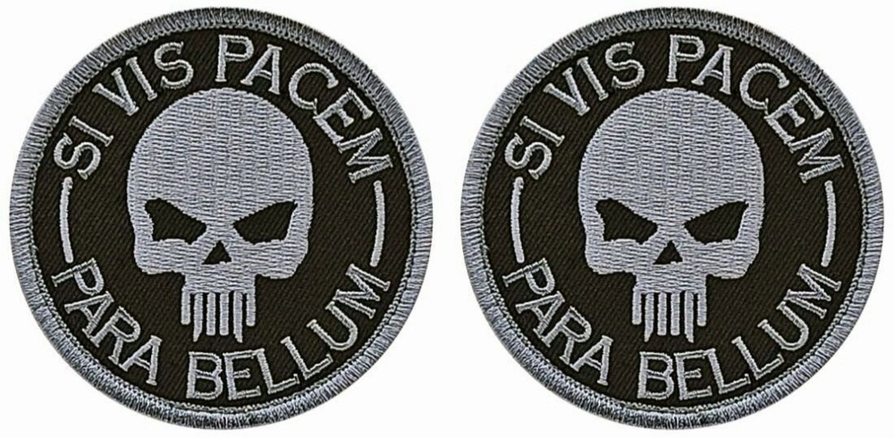 SI VIS PACEM PARA BELLUM SKULL MORALE PATCH || 2PC  HOOK BACKING  3"X3"