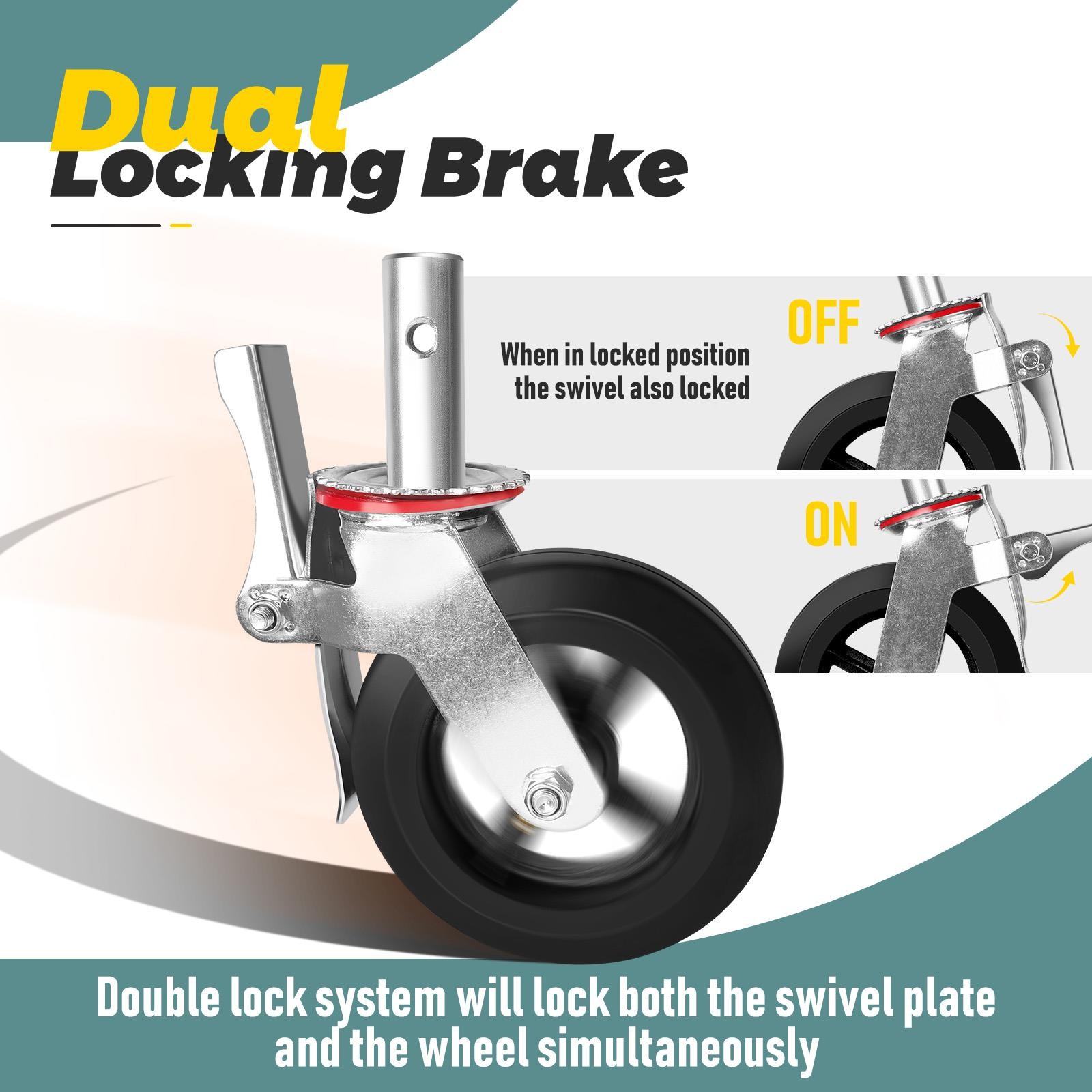 8 Inch Scaffolding Casters Set of 4,Heavy Duty Baker Scaffold Wheels with Dual