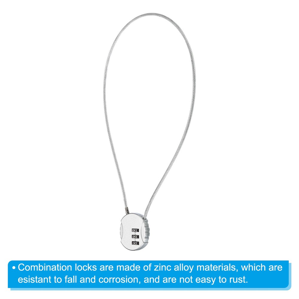 Small Combination Lock 19.6 Inch, 2 Pack 3 Digit Padlock for Locker, Silver Tone