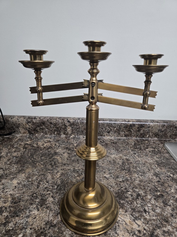 Candelabra-Three-Light Candelabra - Adjustable 16'' High, Brass, Round Base