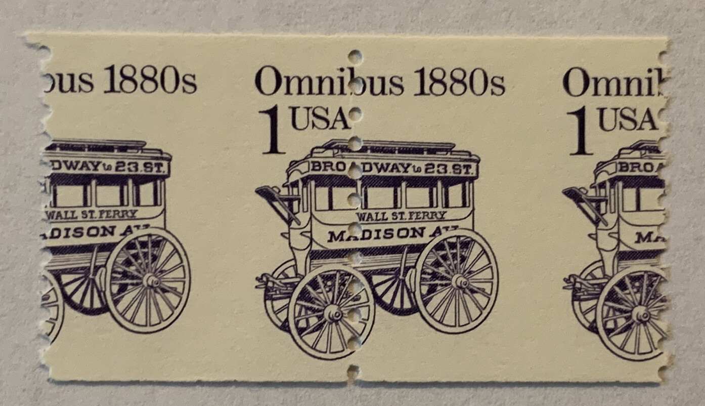 ERROR 1986 PERF SHIFT U.S. STAMP PAIR #2225 TRANSPORTATION OMNIBUS 1880's