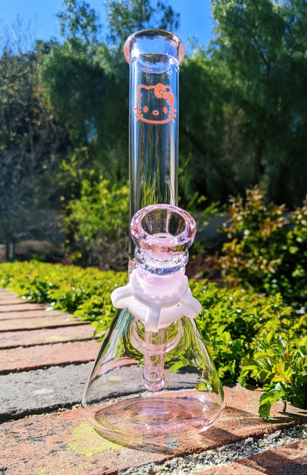 10 Inch Pink Hello Kitty Glass Bong Quality Tobacco Smoking Water Pipe Hookah